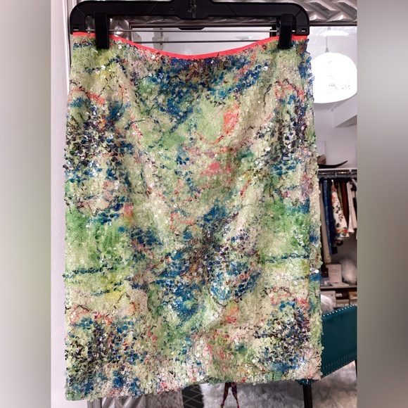 Elie tahari neon lime floral full sequin skirt side zip in Sz 4 - Picture 5 of 5